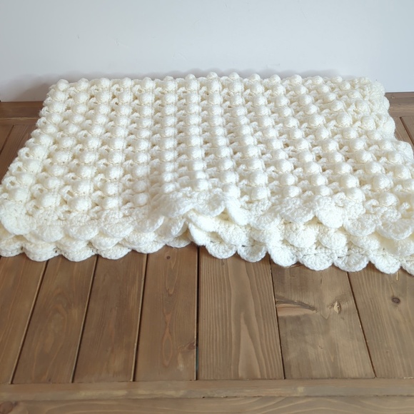 Cream Popcorn Crochet Baby Blanket - Picture 2 of 7